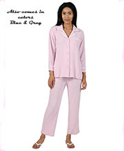 La Cera Cozy Comfort Tailored Classic PJ Set with Pockets in Pink, Blue & Grey