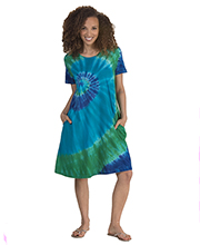 La Cera Knee Length Dress with Pockets - 100% Cotton Knit A-Line Dress - Popping Blue
