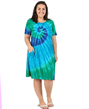 Plus Size (1X-4X) La Cera Knee Length Dress with Pockets - 100% Cotton Knit A-Line Dress - Popping Blue