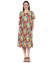 La Cera Dresses with Pockets -  Cotton Knit Short Sleeve in Joyful Red Floral