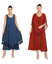 Advance Apparels Sleeveless Acid-Washed Dress and Shawl Set in Blue, Purple, Red, Black & White