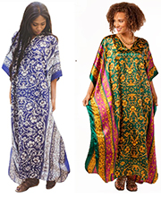 Satin Charmeuse Lounger Kaftans One Size in Vanessa Jade or Navy