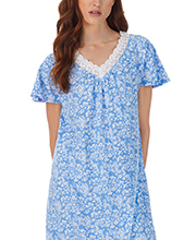 Special - Carole Hochman Short Sleeve 100% Cotton Waltz 42" Nightgown - Blue Beauty