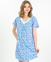 Carole Hochman Short Sleeve 100% Cotton Short 36" Nightgown - Blue Beauty