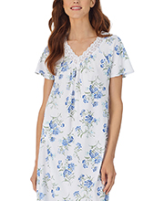 SPECIAL SALE - Carole Hochman Plus Size Short Sleeve 100% Cotton Waltz 42" Nightgown - Dreamtime Blue 