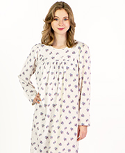 Calida Soft Cotton Interlock Knit Long Sleeve Long Nightgown in Cold Rose Spray