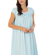 Eileen West (Sizes S & M) Cap Sleeve Ballet Nightgown Cotton Knit in Sea Blue Twirl