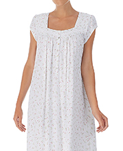 Eileen West (Size Med.) Cotton Knit Cap Sleeve Ballet Nightgown in White Floral Joy