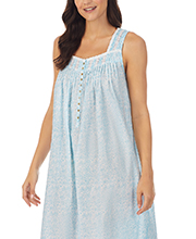 Eileen West (Size S) Nightgown - Sleeveless Cotton Lawn in Aqua Rhapsody