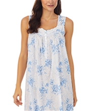 Eileen West Cotton Lawn Sleeveless Long Nightgown in Classic Blue Floral 