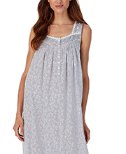 Eileen West (Sizes M & L) Cotton Chambray Sleeveless Long Nightgown in Misty Grey Chambray
