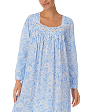 Eileen West (Size L) Cotton Lawn Long Sleeve Ballet Nightgown in Blue Roses