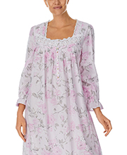 Eileen West Long Sleeve 100% Cotton Nightgown -  Ballet Length in Rose Floral
