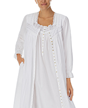 Eileen West Nightgown and Robe Set (Size L & XL) - 100% Cotton Ballet Length in Dazzling White