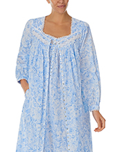 SPECIAL SALE - Eileen West Nightgown and Robe Set - 100% Cotton Ballet Length in Blue Roses
