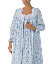 Eileen West Two Piece Cotton Lawn Nightgown & Button Robe Set in Sage Floral Joy  
