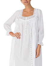 Eileen West (Size L) Two-Piece Long Cotton Lawn Sleeveness Nightgown / Robe Set in Regency White