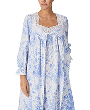 Eileen West Two-Piece Long Cotton Lawn Sleeveness Nightgown / Robe Set in Graceful Blue Floral