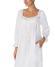 Eileen West (Size XL)  Long Cotton Lawn Button Front Robe in Regency White