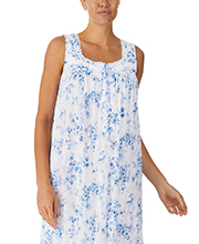 Eileen West Sleeveless Long Knit Cotton Modal Nightgown in Dreamy Blue Floral