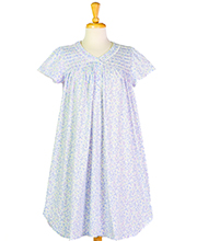 Plus Size Miss Elaine Smocked Silkyknit Short Nightgown - Flutter Sleeve in Lavender Delight