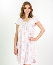 Special - Miss Elaine (Size M & L) Smocked Silkyknit Short Nightgown - Flutter Sleeve in Antique Pink