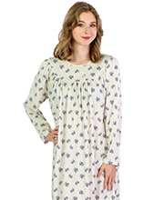 Calida Soft Cotton Interlock Knit Long Sleeve Long Nightgown in Cold Rose Spray