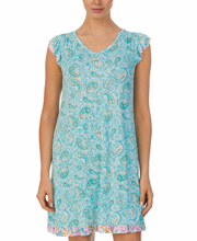 Ellen Tracy Short Flutter Sleeve Rayon Nightgown in Azure Paisley