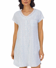 Eileen West Cotton Knit V-Neck Sleepshirt in Blue Petal Toss