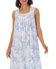 Eileen West Ballet Nightgown Cotton Lawn in Blue Rose Floral