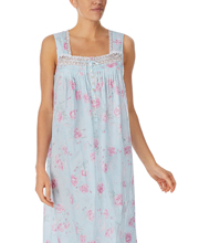 Eileen West (Sizes S, XL) Cotton Lawn Sleeveless Long Nightgown in Whimsical Rose