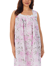 Plus (Size 2X) Eileen West Sleeveless 100% Cotton Nightgown -  Ballet Length in Rose Floral
