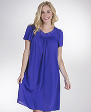 Short Nightgown - Miss Elaine (Size L) Nylon Classics Flutter Sleeve Gown in Lapis Blue