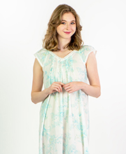 Special - Miss Elaine Flutter Sleeve Woven Cotton Lawn Ballet Length Nightgown - Blue Tulip
