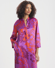 "N" by Natori Mandarin Neck Satin Long Caftan -Brilliant Soleil