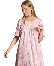 Calida (Size S) Nightgown - Cotton Knit Short Sleeve Chalk Pink Print