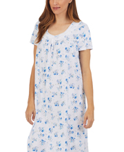 Carole Hochman(Size S) 100% Cotton Knit Waltz Nightgown -  Blue Bouquet Print