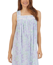 Eileen West Cotton Lawn Sleeveless Long Nightgown in Spring Sky