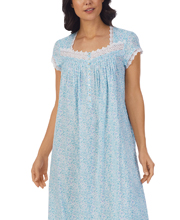 Eileen west nightgown 2X Cotton Jersey Cap Sleeves Aqua Floral 