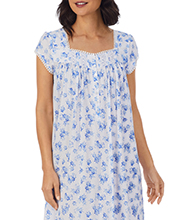 Eileen West Cotton Modal Nightgown - Mid Cap Sleeve in Sapphire Corsage