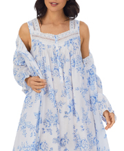 Eileen West (Size M) Ballet Nightgown and Robe Set - 100% Cotton in Blue Rose Floral