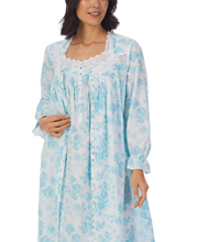 Eileen West (Size M) Ballet Nightgown and Robe Set - 100% Cotton in Aqua Floral