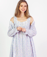 Eileen West (Size M) Nightgown and Robe Set - 100% Cotton Ballet in Classic Ditsy Peri