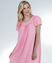 Miss Elaine (Size L) Classics Long Flutter Sleeve Nylon Nightgown in English Rose
