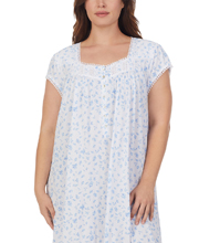 Plus Eileen West Cotton Modal Nightgown - Mid Cap Sleeve in Blue Rose Floral