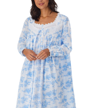 Eileen West Nightgown and Robe Set - 100% Cotton Ballet Length Peignoir in Blue Toile