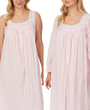 Peignoir Set by Eileen West - Cotton Sleeveless Gown and Robe in Rose Dobby Stripe