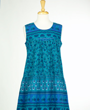 La Cera Sleeveless Mid Length Dress in Teal Chrysocolla Print