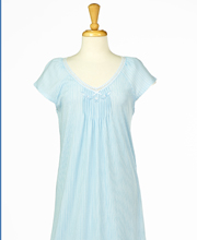 Miss Elaine (Size 2X) Plus Flutter Sleeve Cotton-Rich Interlock Long Nightgown in Blue & White Stripe