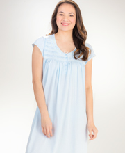 Miss Elaine Silkyknit Flutter Sleeve Short Nightgown in Crystal Blue 